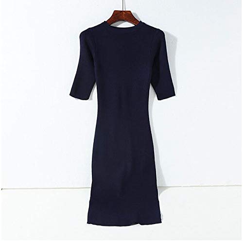 MIBKLPG Women Knitted Dress Short Sleeve Knee Length Party Dress Office Lady O Neck Dress