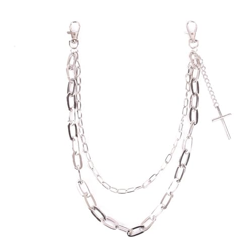 PINKPIN Unisex Double-Layer Cross Pendant Chain Punk Style Waist Chain for Men and Women, Edgy Gothic Accessory for Pants Jeans Chain Hip Hop Pants Chain Wallet Chains