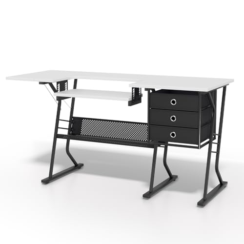 Athena Collection Sewing Table with Sotrage Shelf & Drawers, Adjustable