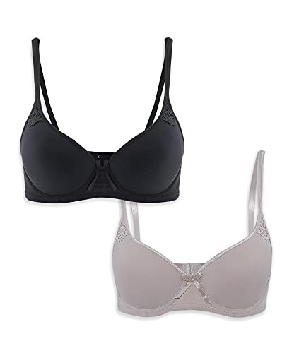 Sujetador Copa B. Modelo clásico Liso con Detalle de Encaje. Tirantes Regulables. (Pack C:Beige Negro, 95)