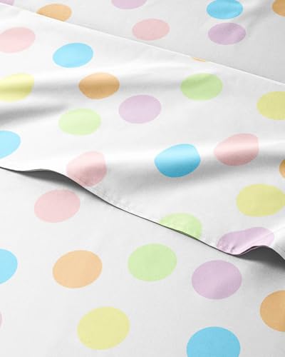 Kids Queen Size Dots Bed Sheets - 4 Piece Kids Dots Microfiber Sheet Set - Spotty Patterned Bedding - Soft, Cute, Cozy, Breathable & Machine Washable - Pastel Bed Set for Boys, Girls, Teens & Toddlers