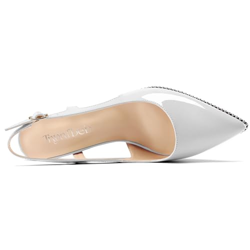 Image of TNYNFBEB Womens Kitten Heel Pointed Toe Pumps Sliver Beaded Slingback Slip-on Buckle Prom Dress Basic Classic Patent Leather Summer 2.6 Inches Heels