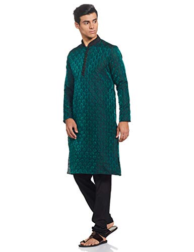 Image of Manyavar Men's Jacquard Hand Embroidered Kurta Churidar Set (2pcs)