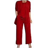 SACFOF Womens Trendy Lounge Set 3 Piece Outfits Cardigan Sleeveless Tank Top Wide Leg Pants Casual Sweatsuit Sets, Red, X-Large