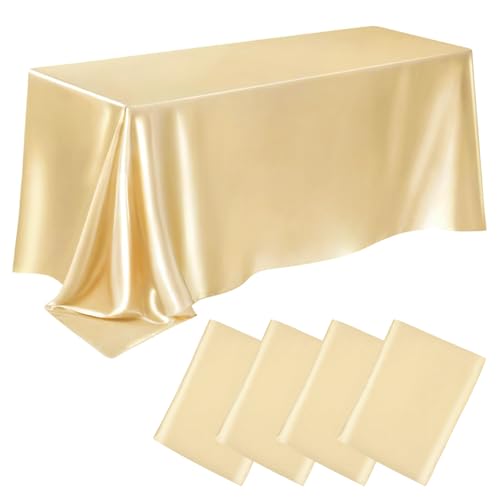 Paquete de 4 manteles rectangulares de satén de 58 x 102 pulgadas, resistentes a las manchas y a las arrugas, lavable, tela lisa de seda brillante para mesa de comedor, banquetes de boda, fiestas