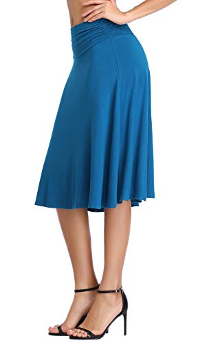 Image of Urban CoCo Women's Ruched High Waist Knee Length Jersey A-Line Stretchy Flared Casual Skirt