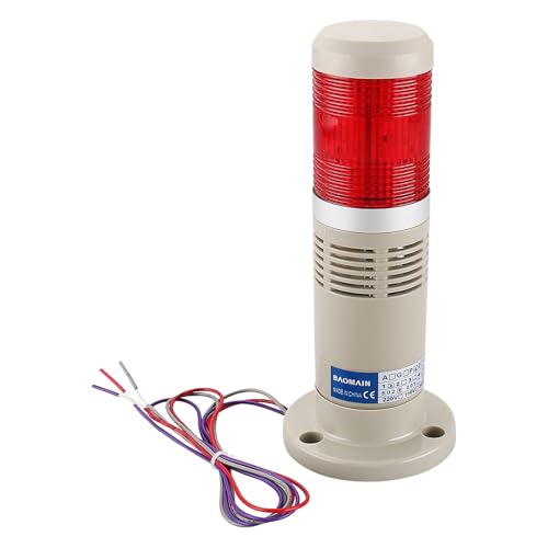 Baomain Alarm Warning Light 24V DC Industrial Buzzer Continuous Red LED Signal Tower LTP-502TJ