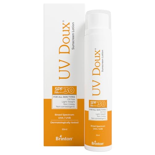 UV Doux Sunscreen Lotion SPF 30 | India’s No.1 Dermatologist Recommended Brand | Oil-Free | Mineral UVA & UVB Protection | Sweat & Water Resistant | Non-Greasy | Dry & Sensitive Skin | 50 ml