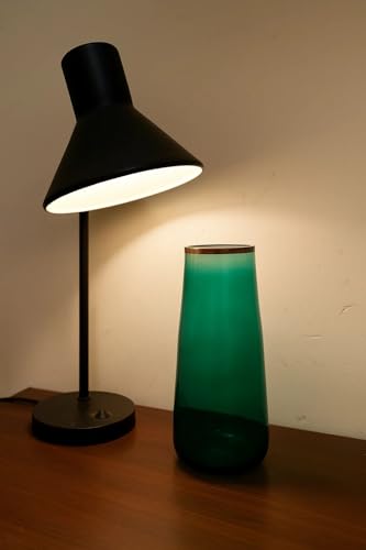 Image of SPHINX 9-Inch Green Glass Flower Vase with Golden Rim | Elegant Table Vase for Home Decor, Living Room Styling & Fresh /Artificial Flowers