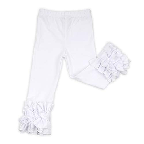 Slowera Little Girls' Ruffle Leggings Baby Toddler Solid Color Pants (White, S: 24-36 Months)
