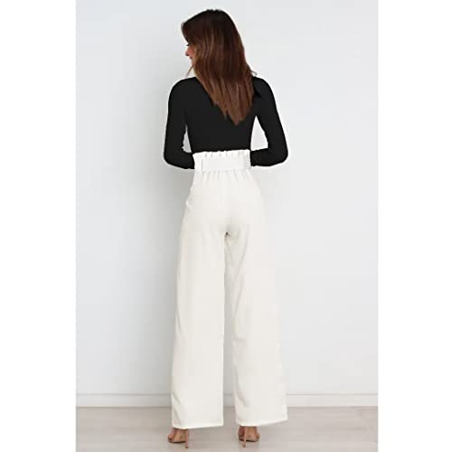 Dress Pants Women,Wide Leg Pants for Women,Smocked Waist Pants with Belt,Loose Straight Leg Flatting Pants3