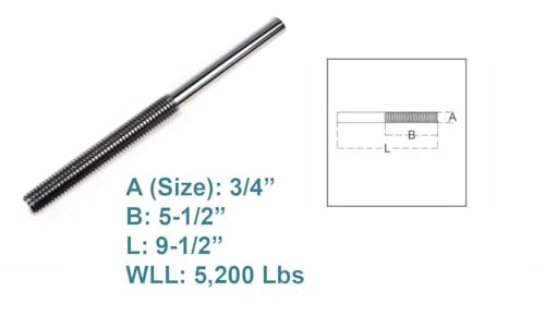 3/4" Tensor de acero inoxidable forjado con extremo stub, carga de trabajo 5200 lb, longitud 9.5" miniatura 2