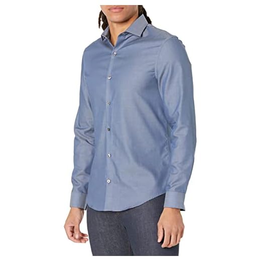 Calvin Klein Camisa social masculina Xtreme Slim Fit, espinha de peixe não precisa passar, Stream, 13.5" Neck 32"-33" Sleeve