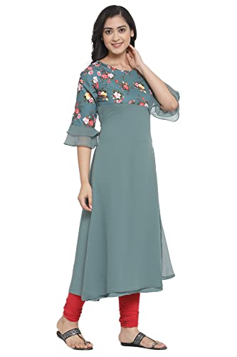 Image of Crepe Regular Kurta (Women Mint Green 3XL)