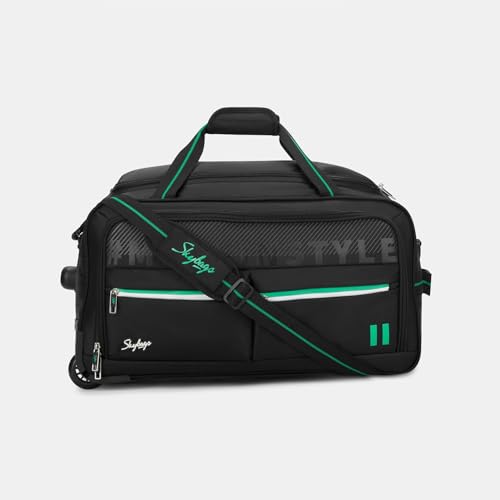 Image of Skybags Muse Polyester Stylish Duffel Trolley Bag with Two Wheels, Two Stage Push Button | Premium Zipper, Travel Bag | 3-Year International Warranty - Unisex (Black, Set of 2)