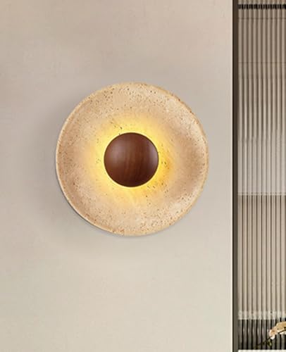 Yellow Travertine Wall Sconce, 9.8" Retro Wabi sabi Wall Light Fixture, LED