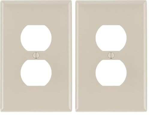 Image of Leviton PJ8-T 1-Gang, 1-Duplex, Midway Nylon Wallplate, Midway Size, Light Almond, 2 Pack