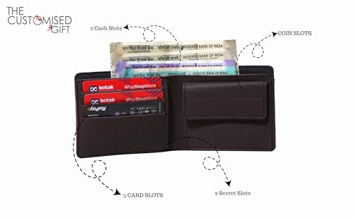 Image of TCG Personalized Name & Charm Imported Leather Mens Wallet | Gifts for Men Husband Boyfriend Employees Clients Colleagues Friend (Brown)