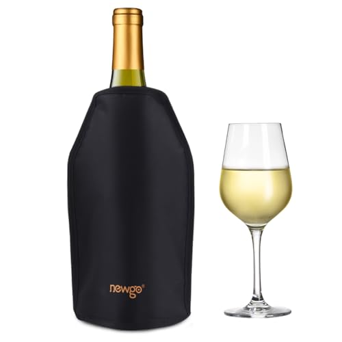 NEWGO Wine Cooler Sleeve Reusable Wine Ice Pack Sleeve with Protector Rapid Cooling Insulator Bottle Chiller for Champagne Burt White Red Wine Beer - Black