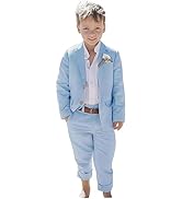 2 PC Linen Boys Suit Slim Fit Boys Summer Suit Beach Wedding Suit for Boys Light Weight Linen Bla...