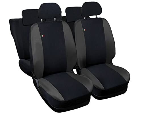 Auto Accessori Lupex Fundas para asientos de coche compatibles con Clase A, juego de fundas delanteras y traseras, logotipo bordado, compatible con airbag, interiores (negro/gris oscuro)