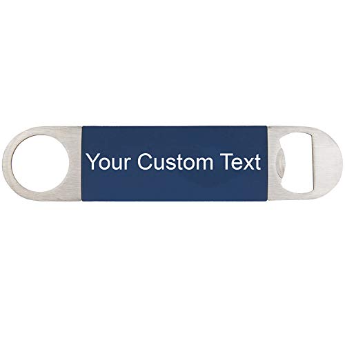 Add Custom Text Heavy Duty Stainless Steel Flat Beer Bottle Opener with Silicone Grip (Navy Blue)