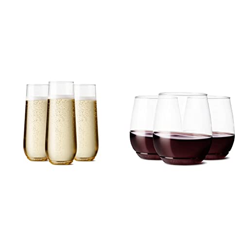 Tossware Pop 9Oz Flute, Premium Quality & Pop 14Oz Vino Set Of 12, Premium Quality, Recyclable, Unbreakable & Crystal Clear Plastic Wine Glasses #TOP17