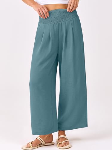 Image of ANRABESS Womens Wide Leg Palazzo Pants with Pockets | Lightweight Breathable High Waisted Pants, Beach Vacation Flowy, Lounge & Casual Summer Trousers