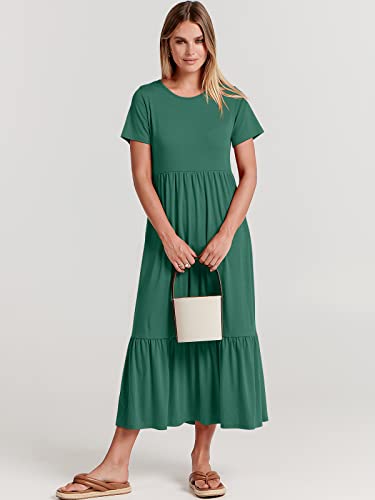 Prinbara Womens Summer Dress Casual Short Sleeve Swing Long Sun Dress Flowy Tiered Beach Dresses Trendy Fashion 2023 Summer Dress Clothes 7Pa27-Caolv-L Green #TOP2