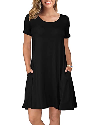 KORSIS Summer Dress for Women Casual T-Shirt Short Sleeve Dresses Swing Flowy Beach Vacation Sundress with Pockets