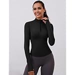 LOMON Womens Long Sleeve Workout Tops Quick Dry Quarter Zip Pullover Crop Yoga Athletic Slim Fit Shirts - Image 4
