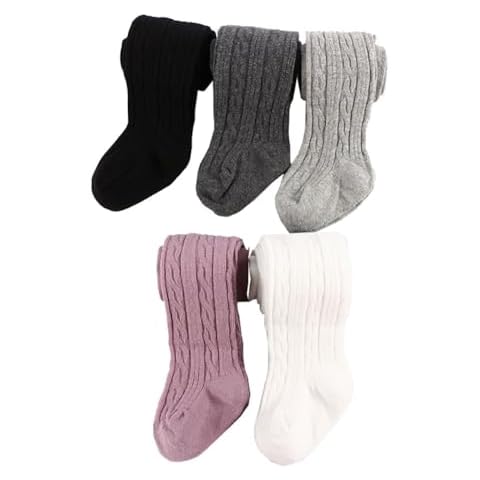 Looching 5 Pack Baby Toddler Girls Cute Cable Knit Cotton Tights Pantyhose Leggings Stocking Pants(2-4 T, White,black,grey,dark grey,purple) Cover