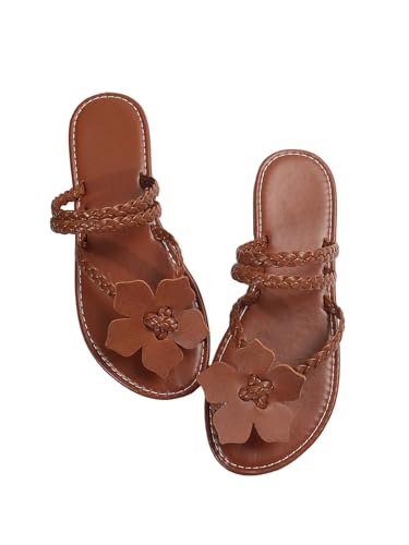 GORGLITTER Women's Flower Strappy Flat Sandals Toe Ring Braided Open Toe Summer Thong Sandals Flip Flops 2025