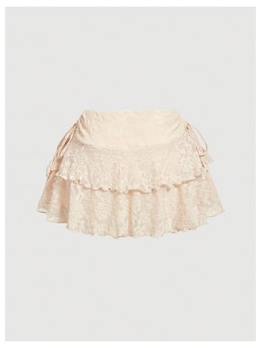 MakeMeChic Women's Tiered Layered Cake Skirt Drawstring Side Ruffle Hem Mini Skirts2