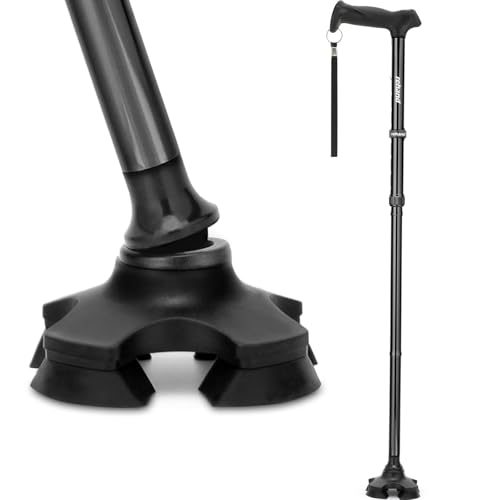 REHAND Walking Cane for Men & Women - Foldable, Adjustable, Lightweight, Self Standing Pivot Walking Cane, Soft Handle Grip, with Travel Bag, Walking Sticks for Seniors & Adults (Black)