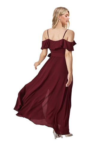 MllesReve Cold Shoulder Maxi Bridesmaid Dresses Chiffon V Neck Special Occasion Dress Ruffle Sleeve Slit Formal Event Dresses2