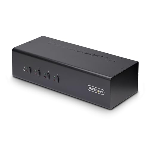 Image of StarTech 4-Port Dual DisplayPort KVM Switch, 4K 60Hz, USB 5Gbps, TAA, Hub | USB emulation, 2.0 HID, Hotkey, Push-Button, Compliant, Four computers, Combo keyboard mouse support, Audio