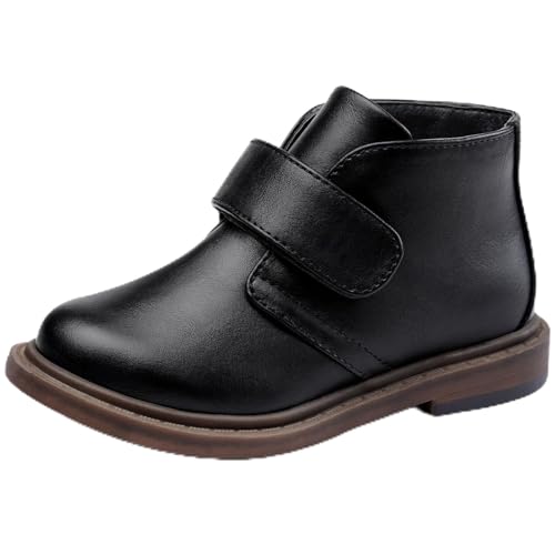 Harvest Land Boys Dress Shoes Lace-up School Shoes Kids Classic Oxford Boots Boys Loafer Flats Hook and Loop Light Comfortable for Toddler Black UK10