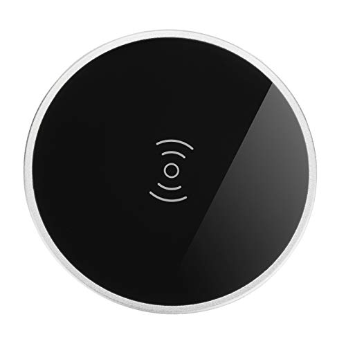 Cargador inalámbrico JUNKER WLC-02 aleación de aluminio negro Ø 74mm Cargador de escritorio USB sin fuente de alimentación para instalar en muebles de inducción para teléfonos habilitados para Qi