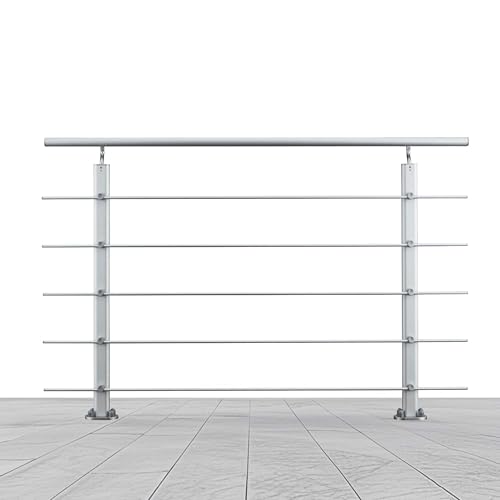 AICA Barandilla de Aluminio, Pasamanos de Escaleras, Parapeto de Aluminio con 5 travesaños para balcón, escaleras, interior y exterior - fijaciones al suelo (150 cm)