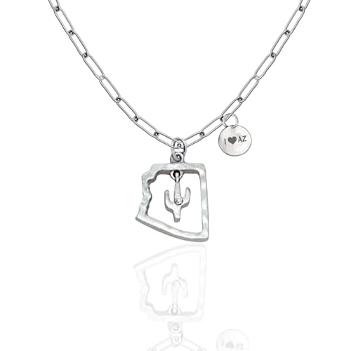 QUINNLYN & CO. Cactus in Arizona State with Swarovzki Crystal Pendant Necklace with Inspirational Quote on Greeting Card