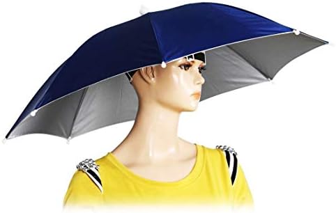 Chinmor 26" Diameter Elastic Band Fishing Headwear Umbrella Hat Dark Blue