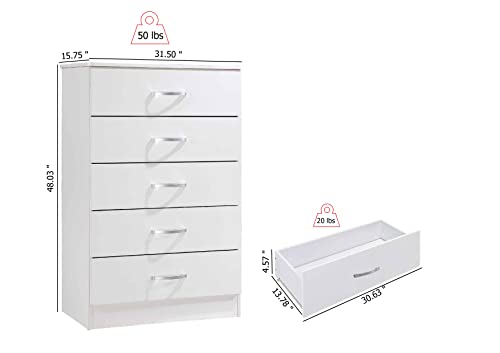 image for HODEDAH 5 Drawer Wood Dresser for Bedroom, Chest of Drawers with Metal