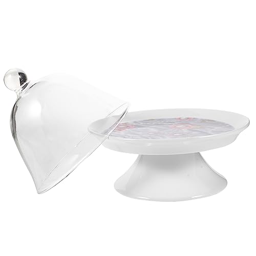 Amosfun 1 juego de elegante soporte para tartas con tapa, soporte de exhibición de postres para uso doméstico, base de cerámica, bandeja para tartas para fiestas y ocasiones especiales