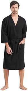 100% Cotton Knit Robe for Men Lightweight Summer Robes Thin Kimono Bathrobes Knee Length