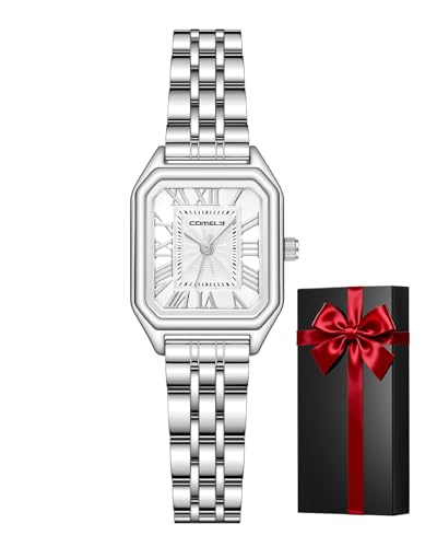 CIVO Armbanduhr Damen Silber Damenuhr: Vintage Rechteckiges Analog Wasserdicht Edelstahl Kleine Uhren - Geschenke für Mama Frau Freund