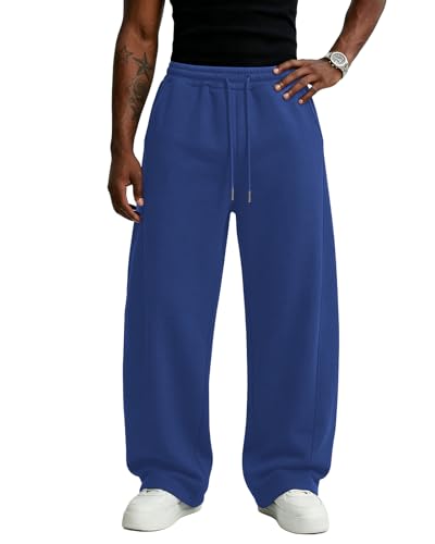 Image of Wangdo Men's Baggy Sweatpants Wide Leg Lounge Cotton Jogging Pants Casual Elastic Waist Joggers with Pockets