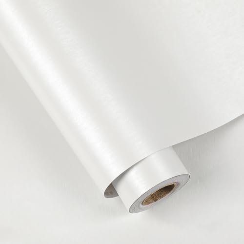 ANBILILA Papel Pintado Autoadhesivo Blanco Efecto Metálico,40x500cm,Vinilo Impermeable para Muebles,Cocina,Armarios,Paredes,Renovación de Hogar,Estilo Industrial