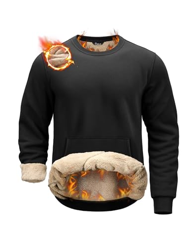 Pudolla Sweatshirts for Men Fleece Lined Crewneck Sweatshirts Warm Sherpa Lined Tops Winter Pullover for Men(black L)