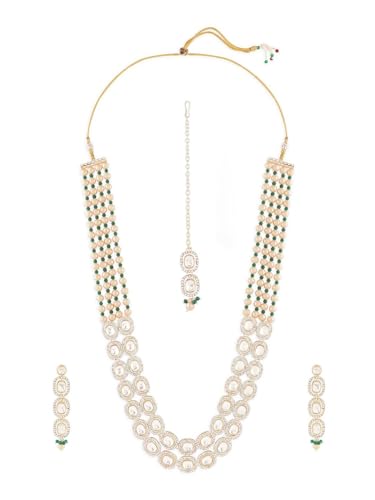 Joyas Kundan chapadas en oro para bodas y eventos especiales, set DMZ-2755 de latón con cuentas